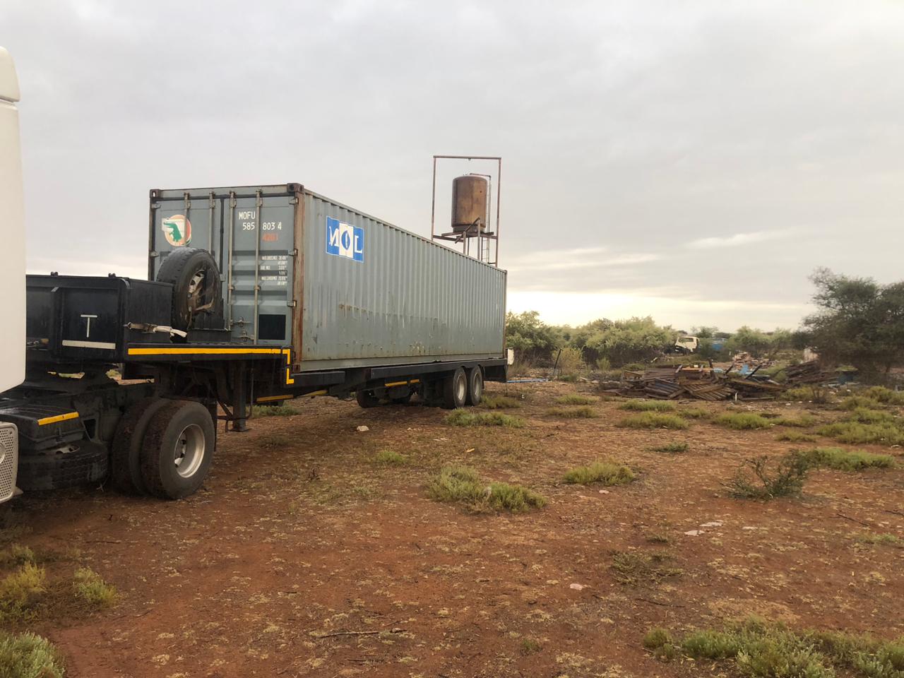 Completed outdoor converted container cabin office setup